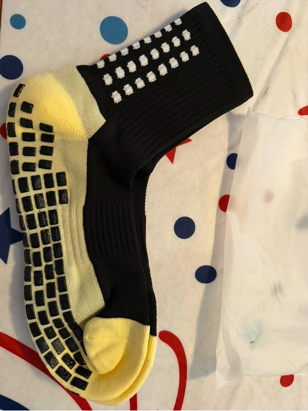 Kids Non-Slip Crew Socks in Black & Yellow
